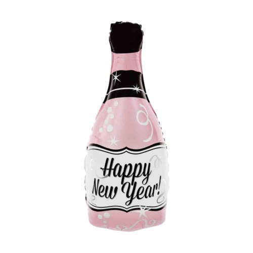 Balon z helem: Butelka Happy New Year, różowy Sylwester - Balony z helem Sprawdź naszą ofertę. Sklep imprezowy Szalony.pl.