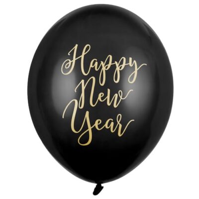 Balon z helem: Happy New Year, Pastel Black, 30 cm Sylwester - Balony z helem Szalony.pl - Sklep imprezowy