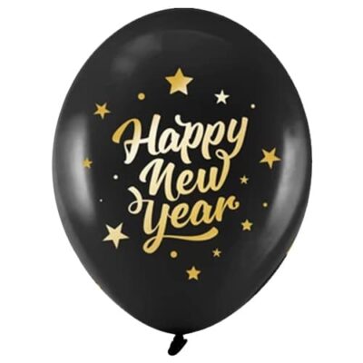Balon z helem: Happy New Year, Pastel Black, 30 cm Sylwester - Balony z helem Szalony.pl - Sklep imprezowy