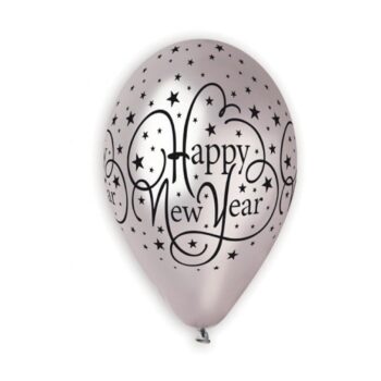Balon z helem: Happy New Year, srebrny, 30 cm – Sylwester – Szalony.pl