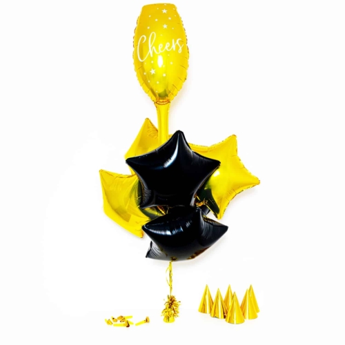 Bukiet balonowy: Small Gold Glass 2023, napełniony helem Sylwester - Balony z helem Sprawdź naszą ofertę. Sklep imprezowy Szalony.pl.