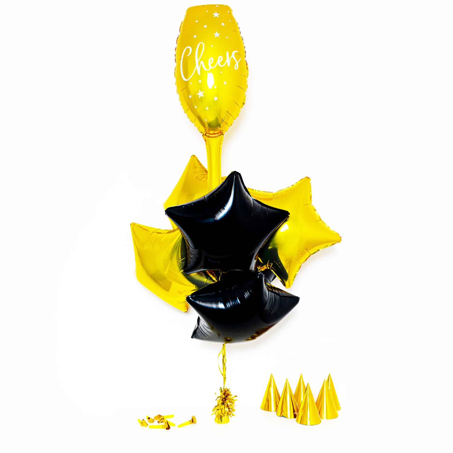 Bukiet balonowy: Small Gold Glass 2024, napełniony helem Sylwester - Balony z helem Szalony.pl - Sklep imprezowy