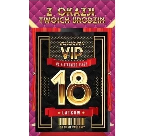 Kartka urodzinowa - 18 VIP różowa