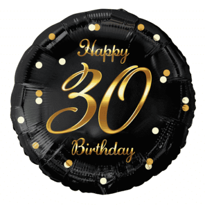Balon z helem: 30, okrągły, czarny, 18″ Balony na 30 urodziny Szalony.pl - Sklep imprezowy