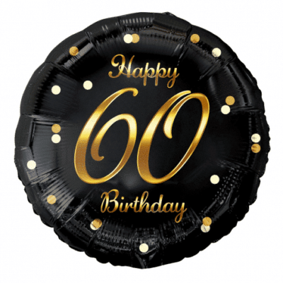 Balon z helem: 60, okrągły, czarny, 18″ Balony na 60 urodziny Szalony.pl - Sklep imprezowy