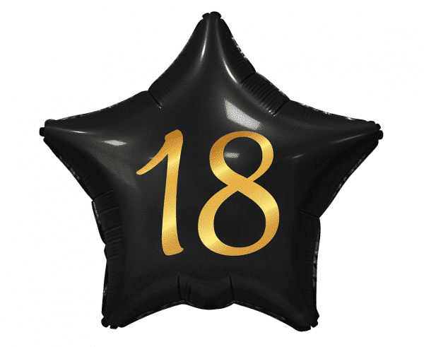 Balon z helem: 18th Gwiazdka, czarna, 19″ Balony na 18 urodziny Szalony.pl - Sklep imprezowy