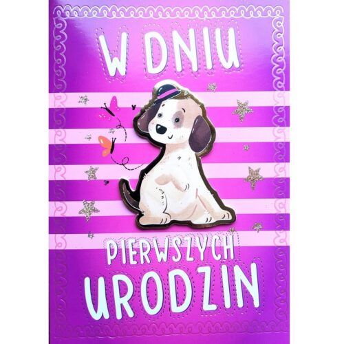 Kartka urodzinowa -W dniu 1 urodzin, różowa