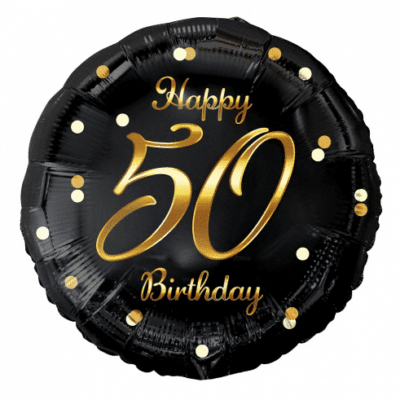 Balon z helem: 50, okrągły, czarny, 18″ Balony na 50 urodziny Szalony.pl - Sklep imprezowy