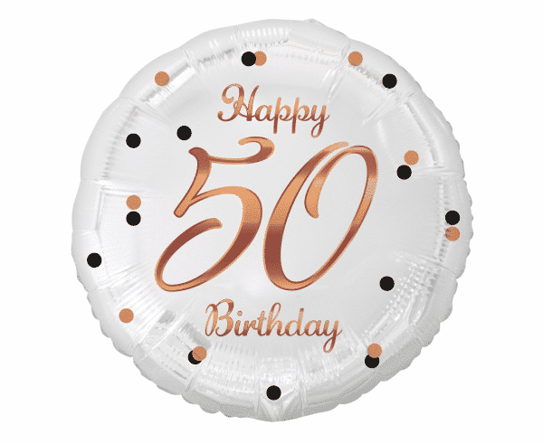 Balon z helem: 50, okrągły, biały, 18″ Balony na 50 urodziny Szalony.pl - Sklep imprezowy