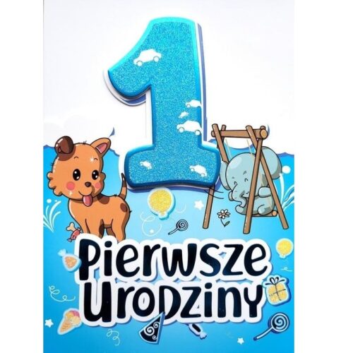 Kartka okolicznościowa - 1 urodziny, niebieska