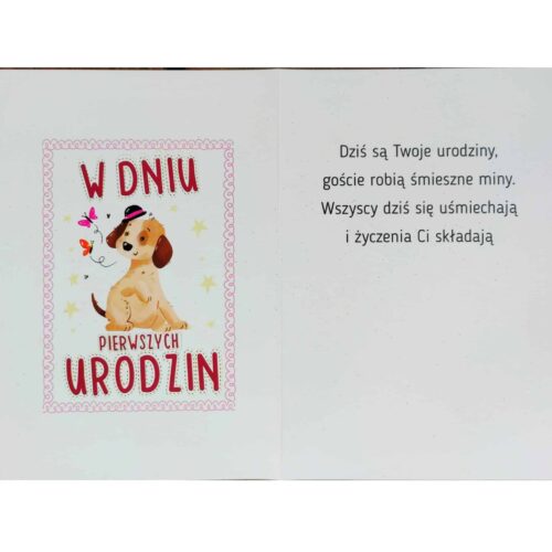 Kartka urodzinowa -W dniu 1 urodzin, różowa