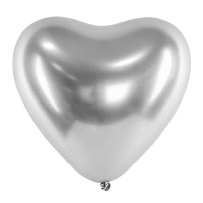 Balon z helem: Serduszko srebrne, glossy, 30 cm Balony na Ślub Szalony.pl - Sklep imprezowy
