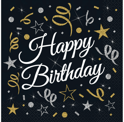 Serwetki - Happy Birthday, czarne, 33 cm, 20 szt