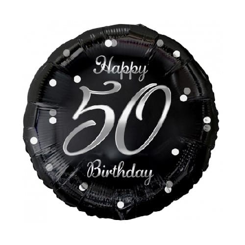 Balon z helem: 50 Koło, czarno-srebrne, 18″ Balony na Urodziny Szalony.pl - Sklep imprezowy