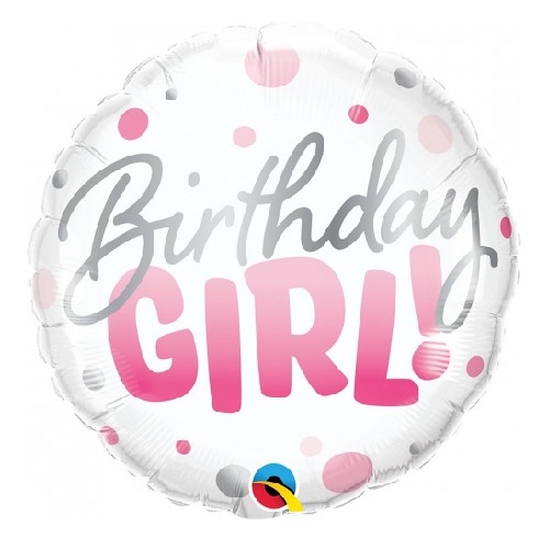 Balon z helem: Birthday Girl, biały, 18″ Balony na Urodziny Sprawdź naszą ofertę. Sklep imprezowy Szalony.pl.