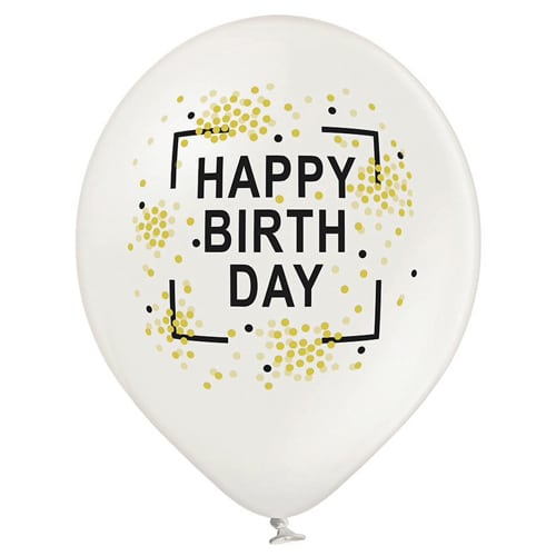 Balon z helem: Happy Birthday, perłowy, 30 cm Balony na Urodziny Szalony.pl - Sklep imprezowy