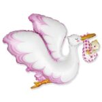 Balon bez helu: Bocian, róż., pakowany, 80x96cm – Balony bez helu – Szalony.pl