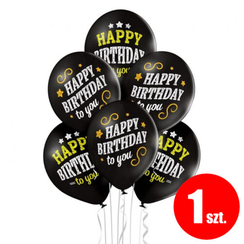 Balon z helem: Happy Birthday, czarny, 30 cm, (1 szt.)