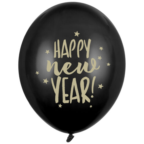 Balon z helem: Happy New Year, Pastel Black, 30 cm