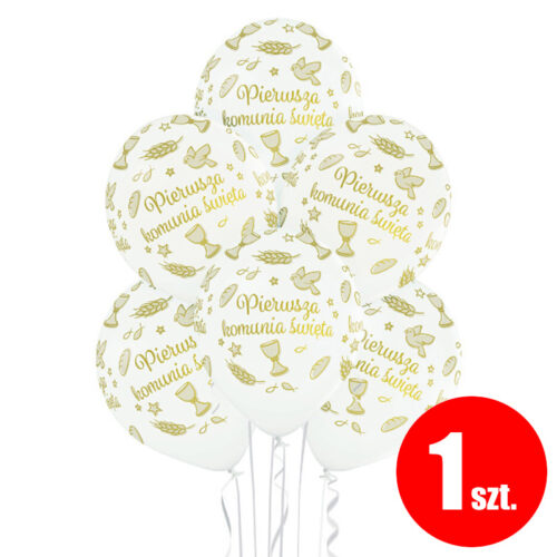 Balon z helem: Komunia Święta, 30 cm, (1 szt.)