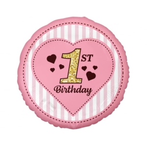 Balon z helem: 1st Birthday, różowy, 18″ Szalony.pl