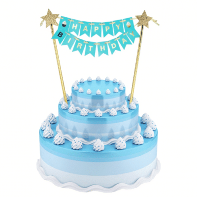 Topper – Flagi Happy Birthday, niebieski, 25cm. Toppery na tort Szalony.pl - Sklep imprezowy