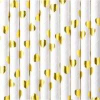 Słomki papierowe, białe w złote serca, 10 szt. – Szalony.pl – Szalony.pl – Szalony.pl