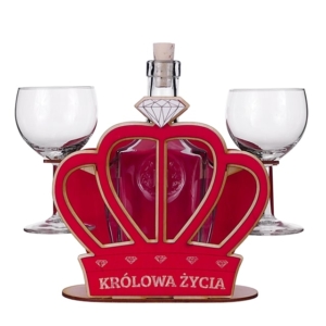 Karafka “Korona – Królowa Życia” + 2 kieliszki do wina Szalony.pl