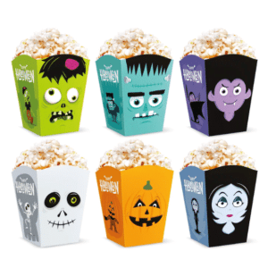 Pudełko na popcorn – Halloween Monsters, 10×7.5 cm, 6 szt. Dekoracje na Halloween Sprawdź naszą ofertę. Sklep imprezowy Szalony.pl.