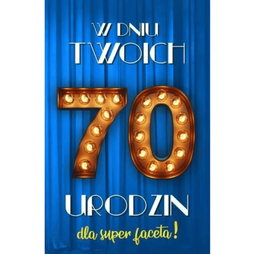 Kartki urodzinowe - 70 żarówki, niebieska