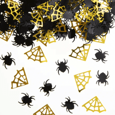 Konfetti – Pajęczyna i pająk, złoto-czarne, 15g Dekoracje na Halloween Szalony.pl - Sklep imprezowy