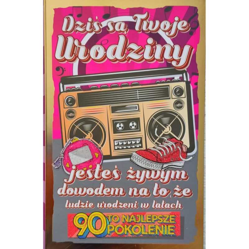 Kartka urodzinowa - Lata 90, różowa