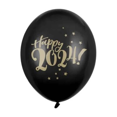Balon z helem: Happy 2024!, Pastel Black, 30 cm Sylwester - Balony z helem Szalony.pl - Sklep imprezowy