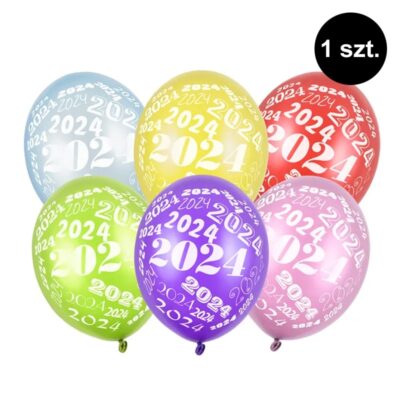 Balon z helem: 2024, mix kolorów, 30 cm Sylwester - Balony z helem Szalony.pl - Sklep imprezowy