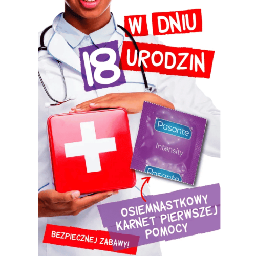 Kartka urodzinowa - Prezerwatywa, facet, 18 lat