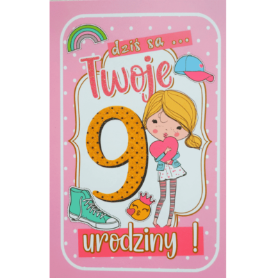 Kartka urodzinowa – 9 lat, dziewczynka Kartki okolicznościowe Szalony.pl - Sklep imprezowy