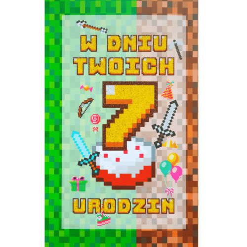 Kartka urodzinowa - 7 lat, minecraft