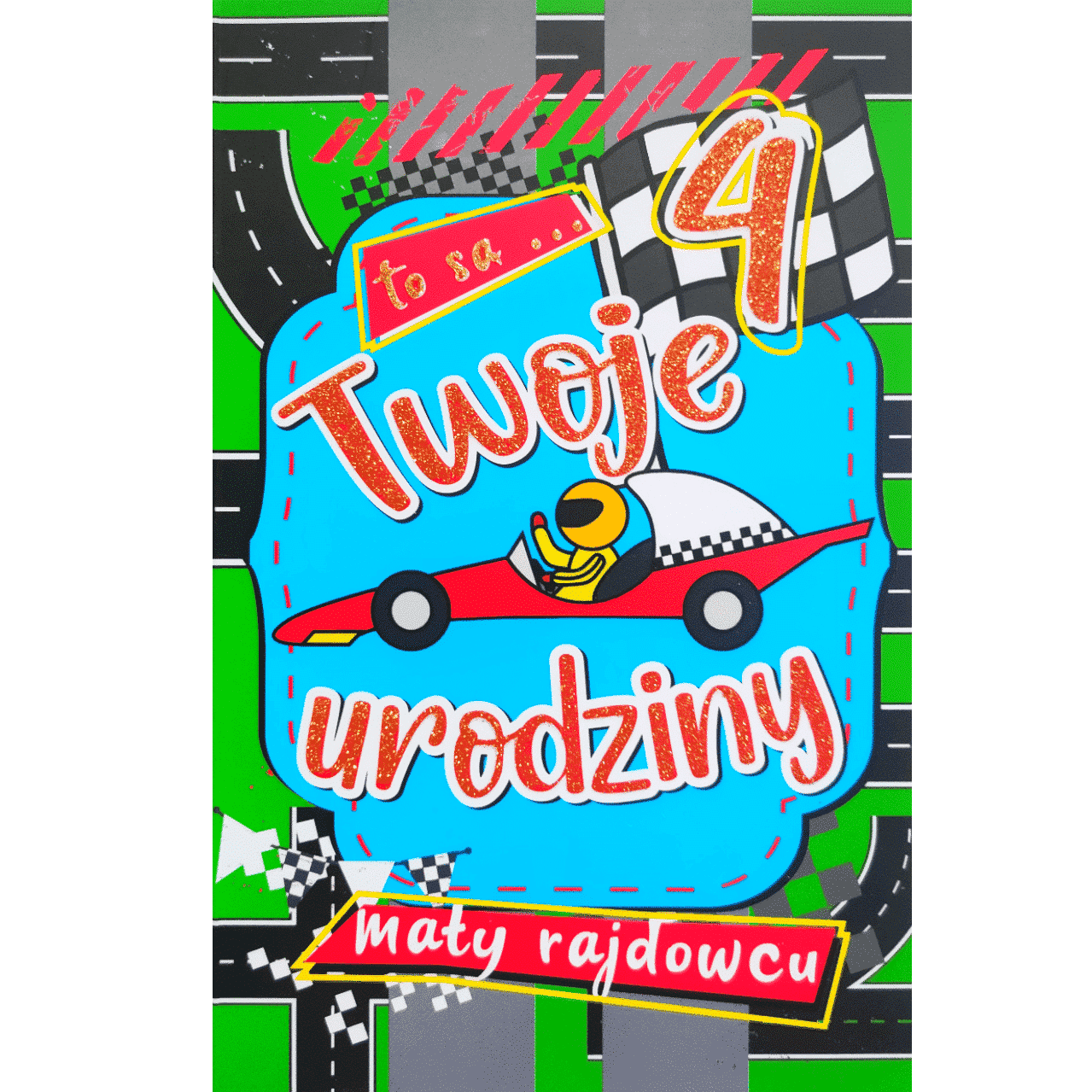 Kartka urodzinowa – 4 latka, auto Kartki okolicznościowe Szalony.pl - Sklep imprezowy