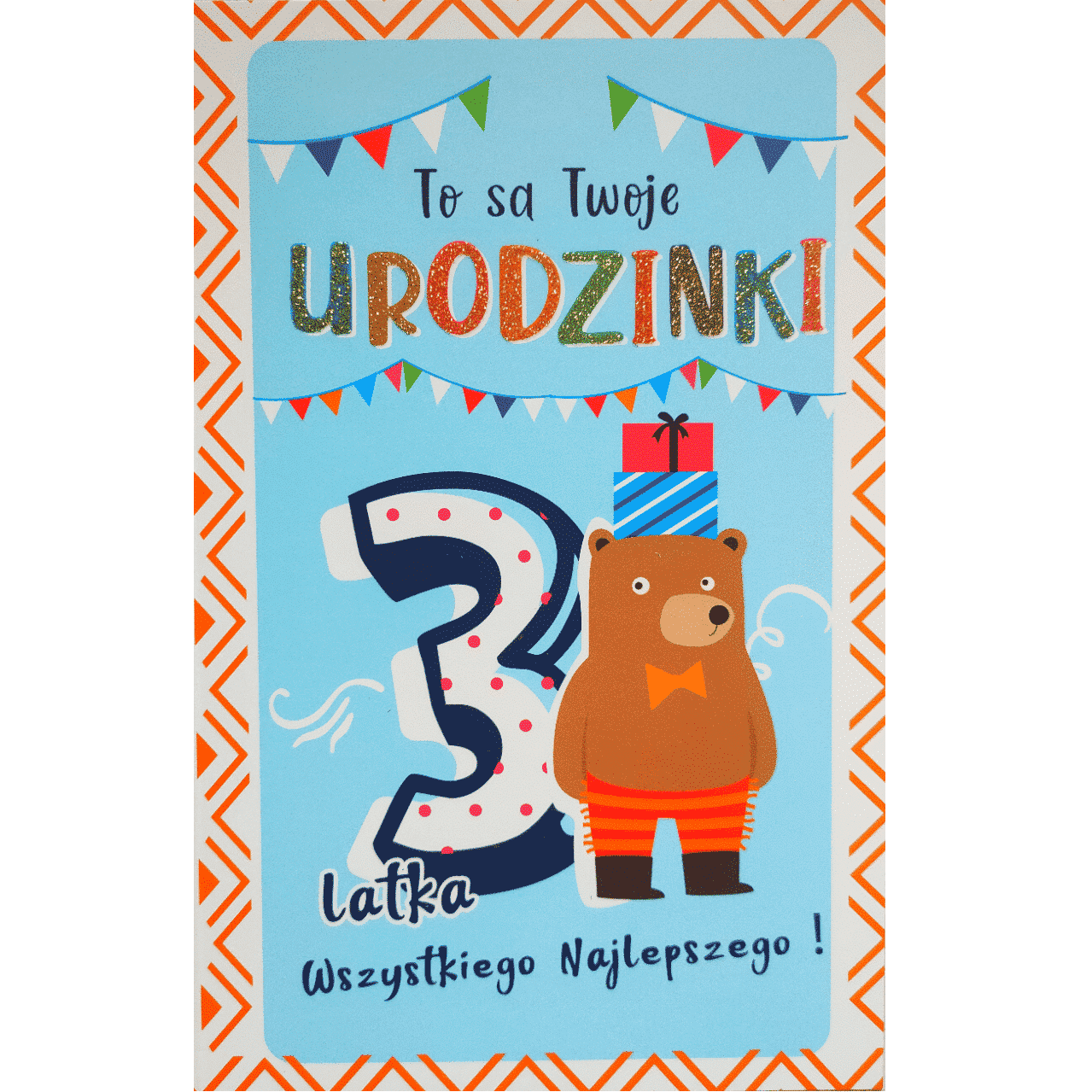 Kartka urodzinowa – 3 latka, niedźwiadek Kartki okolicznościowe Szalony.pl - Sklep imprezowy