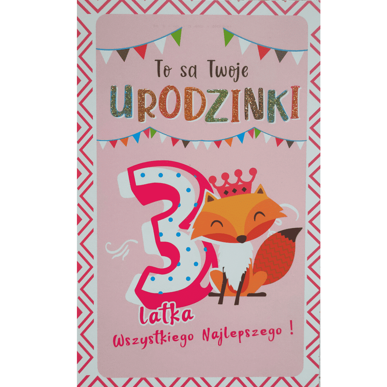 Kartka urodzinowa – 3 latka, lis w koronie Kartki okolicznościowe Szalony.pl - Sklep imprezowy