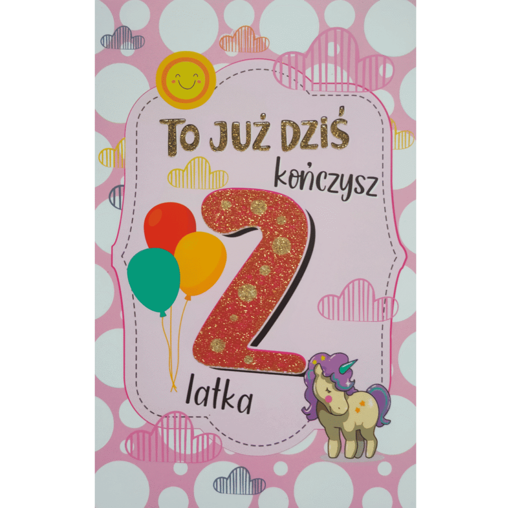 Kartka urodzinowa - 2 latka, jednorożec Kartka urodzinowa - 2 latka, jednorożec