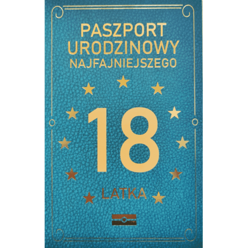 Kartka urodzinowa – Paszport 18-latka, zielona Kartki na 18 Sprawdź naszą ofertę. Sklep imprezowy Szalony.pl.