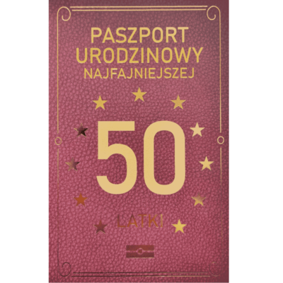 Kartka urodzinowa – Paszport 50-latki, brązowy Kartki na 50 urodziny Szalony.pl - Sklep imprezowy