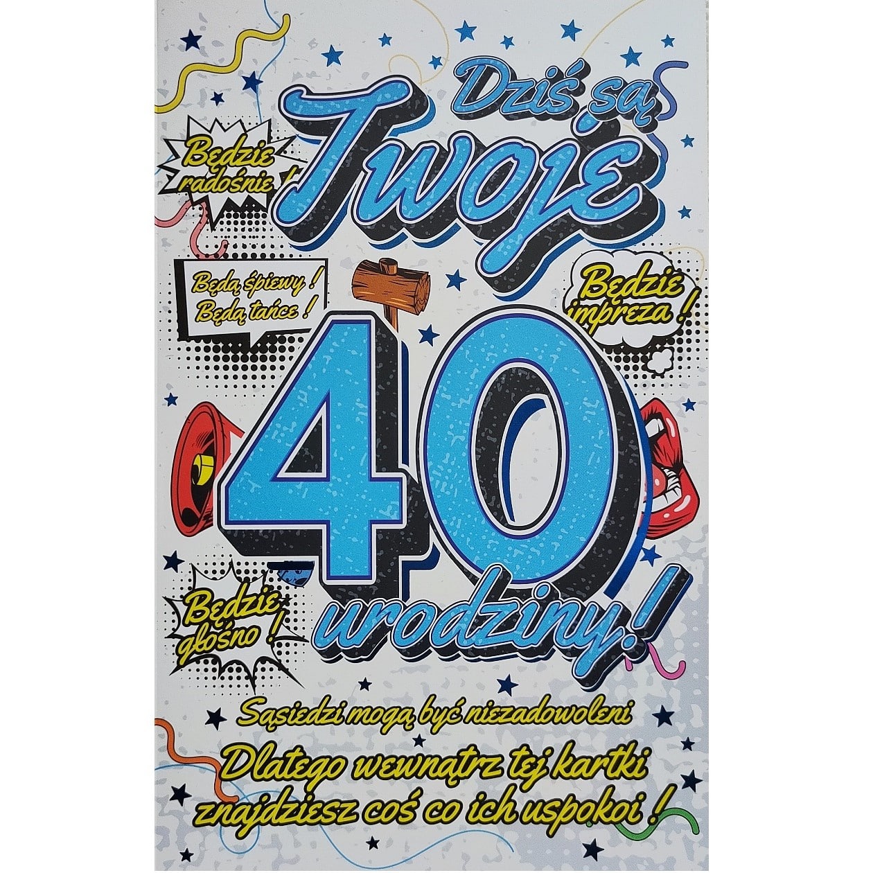 Kartka urodzinowa – 40 urodziny, zawieszka, niebieska Kartki na 40 urodziny Szalony.pl - Sklep imprezowy