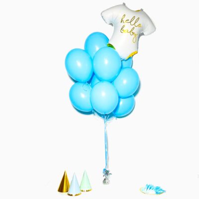 Bukiet balonowy: BLUE HELLO BABY, napełniony helem Balony na Narodziny Szalony.pl - Sklep imprezowy