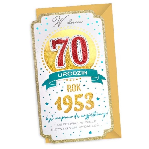 Kartka urodzinowa – Rocznik 1953, żółta Kartki na 70 Sprawdź naszą ofertę. Sklep imprezowy Szalony.pl. 2