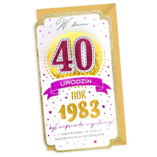 Kartka urodzinowa – Rocznik 1983, różowa Kartki na 40 Sprawdź naszą ofertę. Sklep imprezowy Szalony.pl. 4