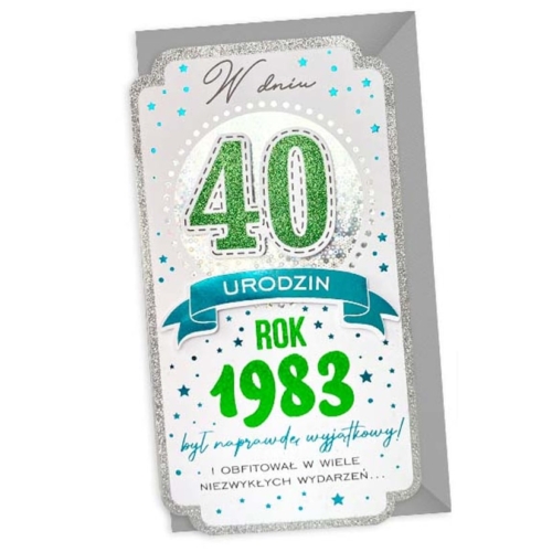 Kartka urodzinowa – Rocznik 1983, zielona Kartki na 40 Sprawdź naszą ofertę. Sklep imprezowy Szalony.pl.