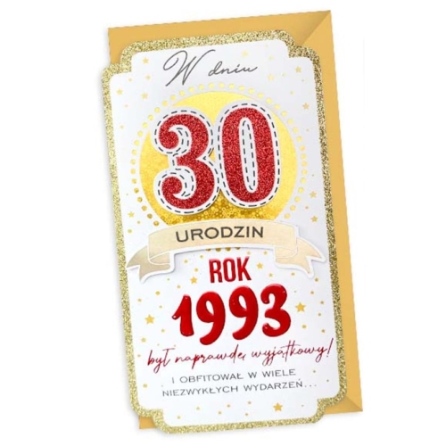 Kartka urodzinowa – Rocznik 1993, czerwona Kartki na 30 Sprawdź naszą ofertę. Sklep imprezowy Szalony.pl.