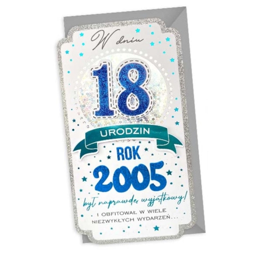 Kartka urodzinowa – Rocznik 2005, niebieska Kartki na 18 Sprawdź naszą ofertę. Sklep imprezowy Szalony.pl. 2